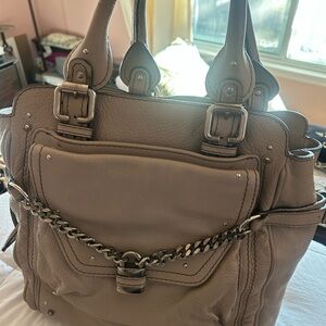 Chloe Taupe Leather Satchel with Chain Detail
